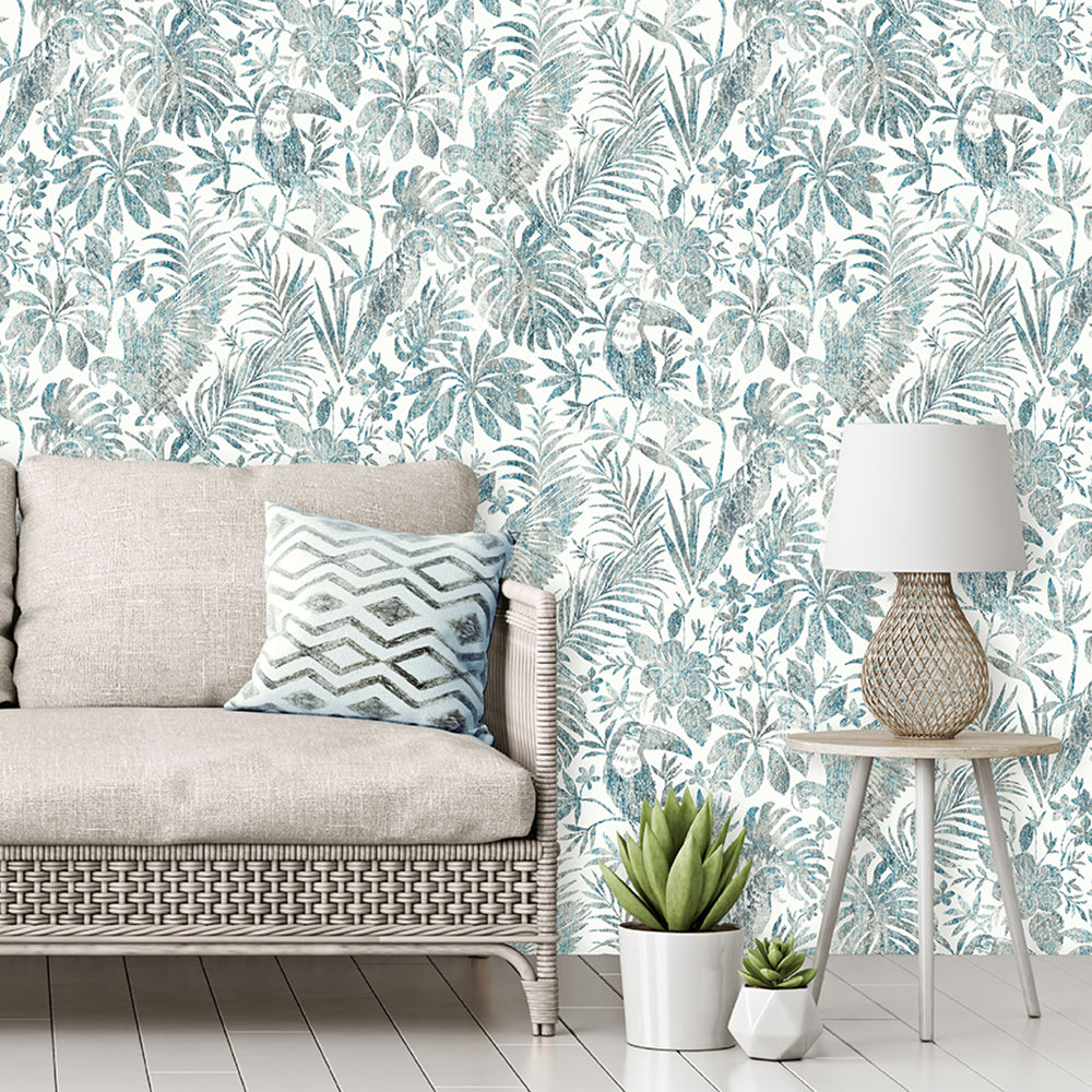 Veer Decor Birdsong Tropic Blue Peel & Stick Wallpaper 8375-
