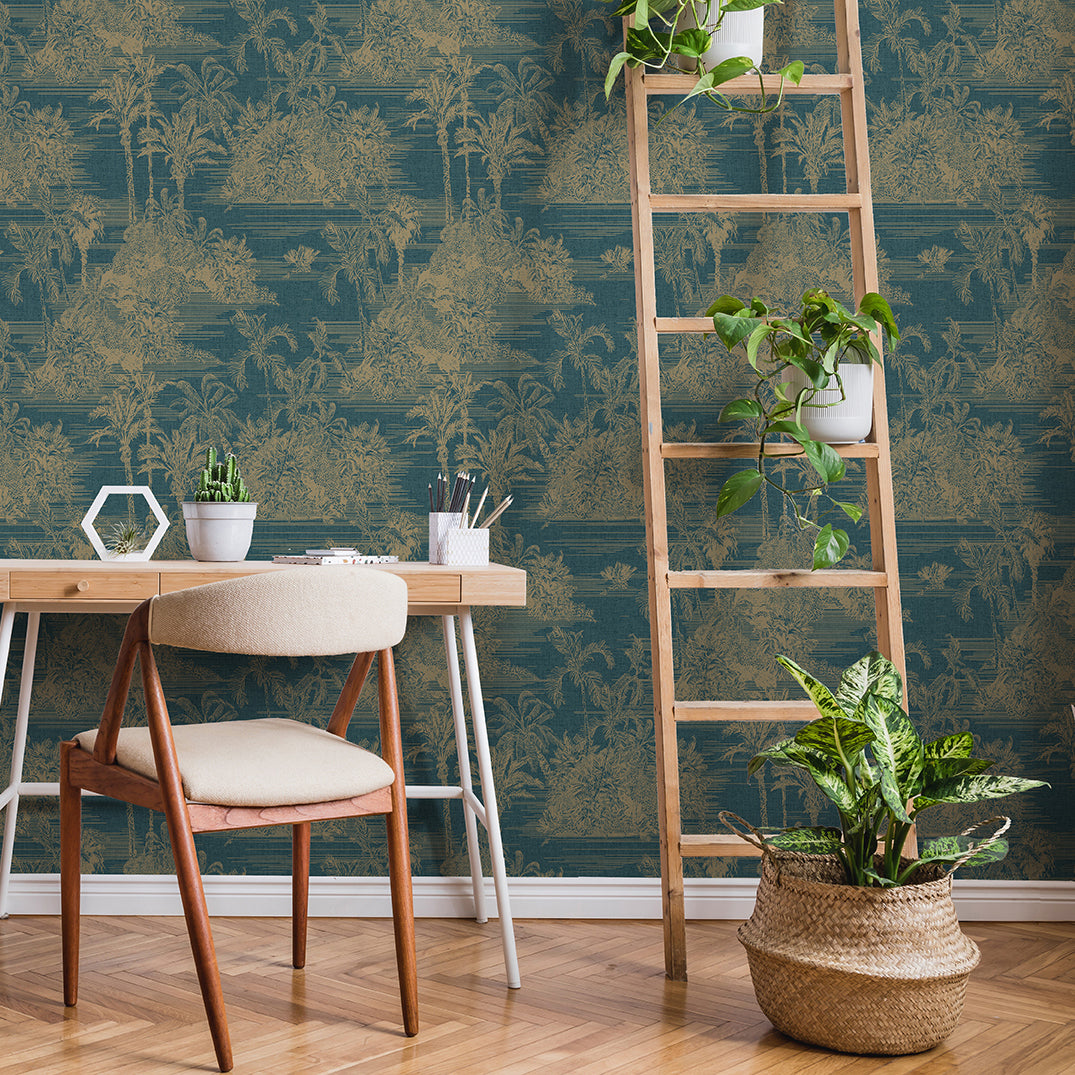 Veer Decor Tropic Archive Toile Teal Peel & Stick Wallpaper 