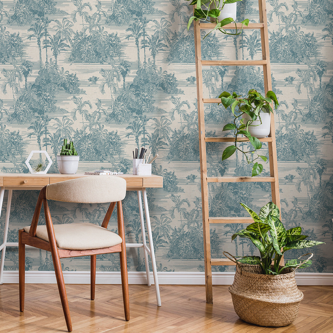 Veer Decor Tropic Archive Toile Blue Peel & Stick Wallpaper 