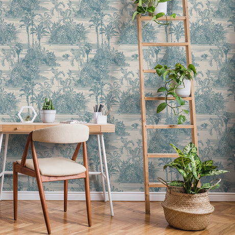 Veer Decor Tropic Archive Toile Blue Peel & Stick Wallpaper 
