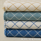 Schumacher Maggie Lattice China Blue Fabric - Eade's Wallpaper