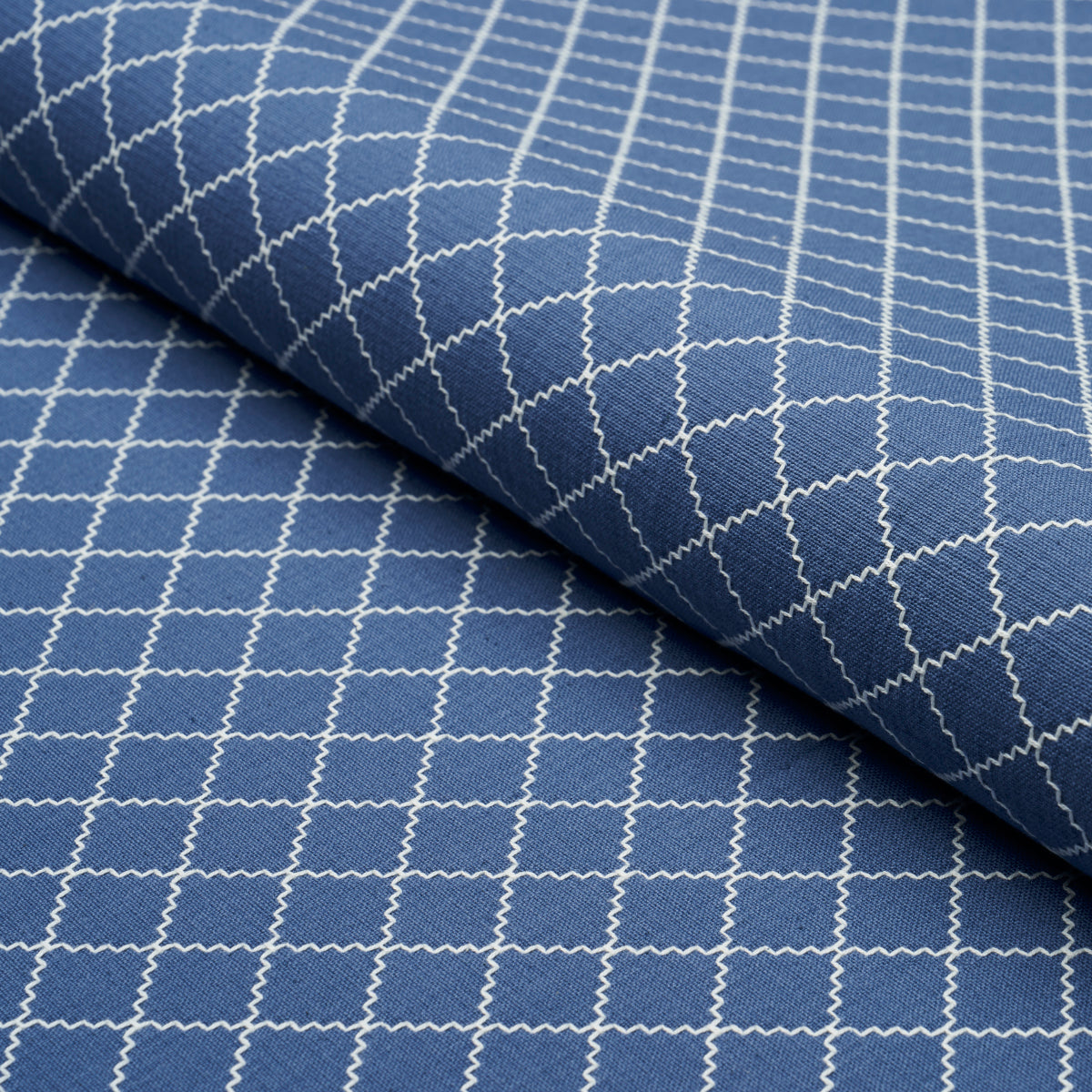 Schumacher Maggie Lattice Cobalt Fabric - Eade's Wallpaper