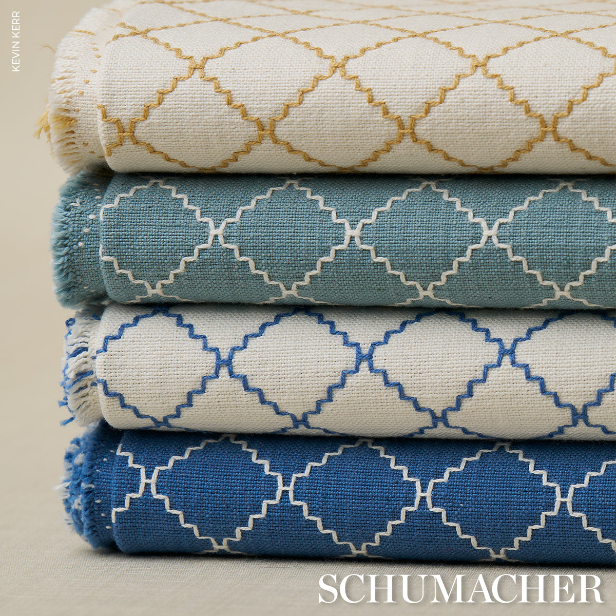 Schumacher Maggie Lattice Cobalt Fabric - Eade's Wallpaper
