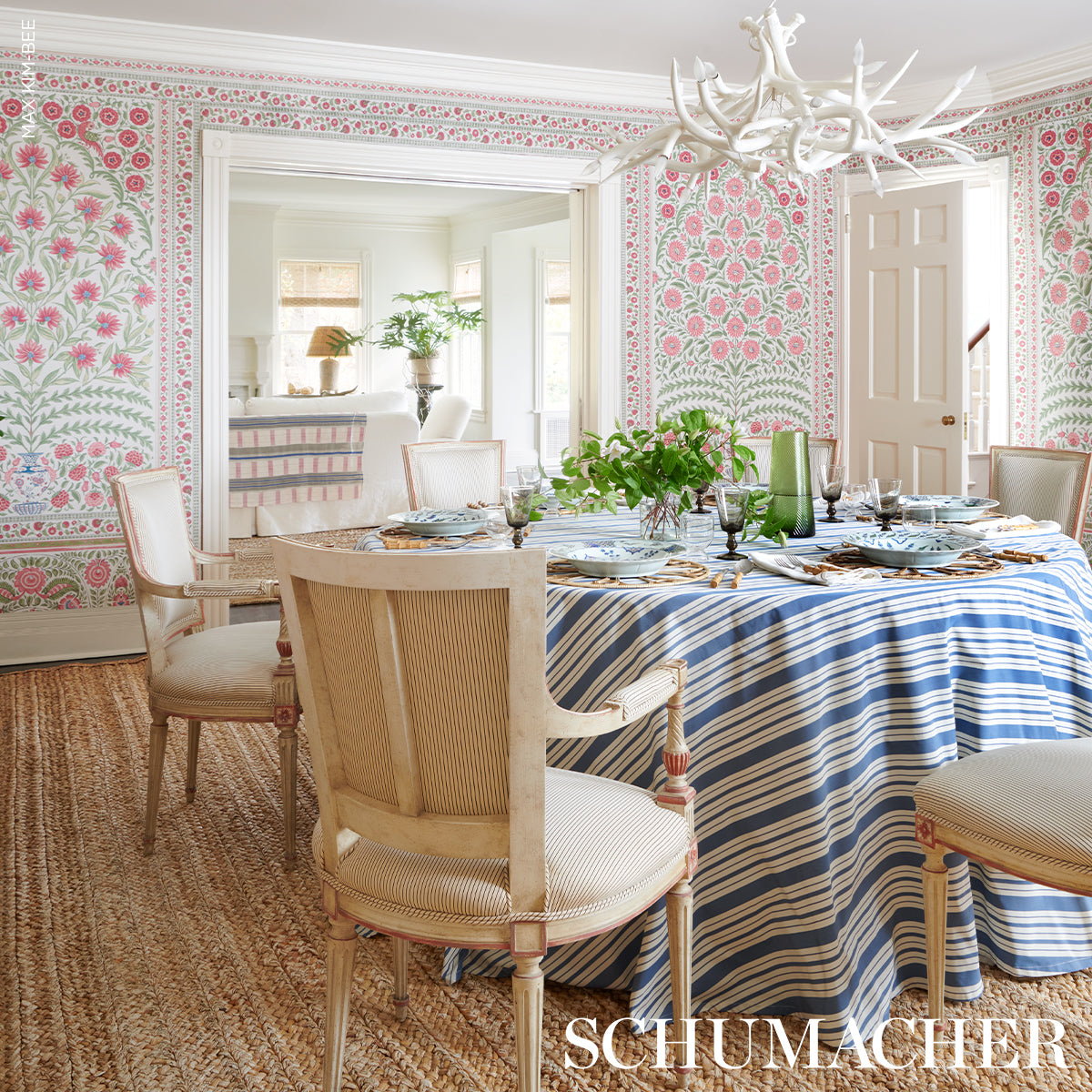 Schumacher Markie Stripe Cobalt Fabric - Eade's Wallpaper