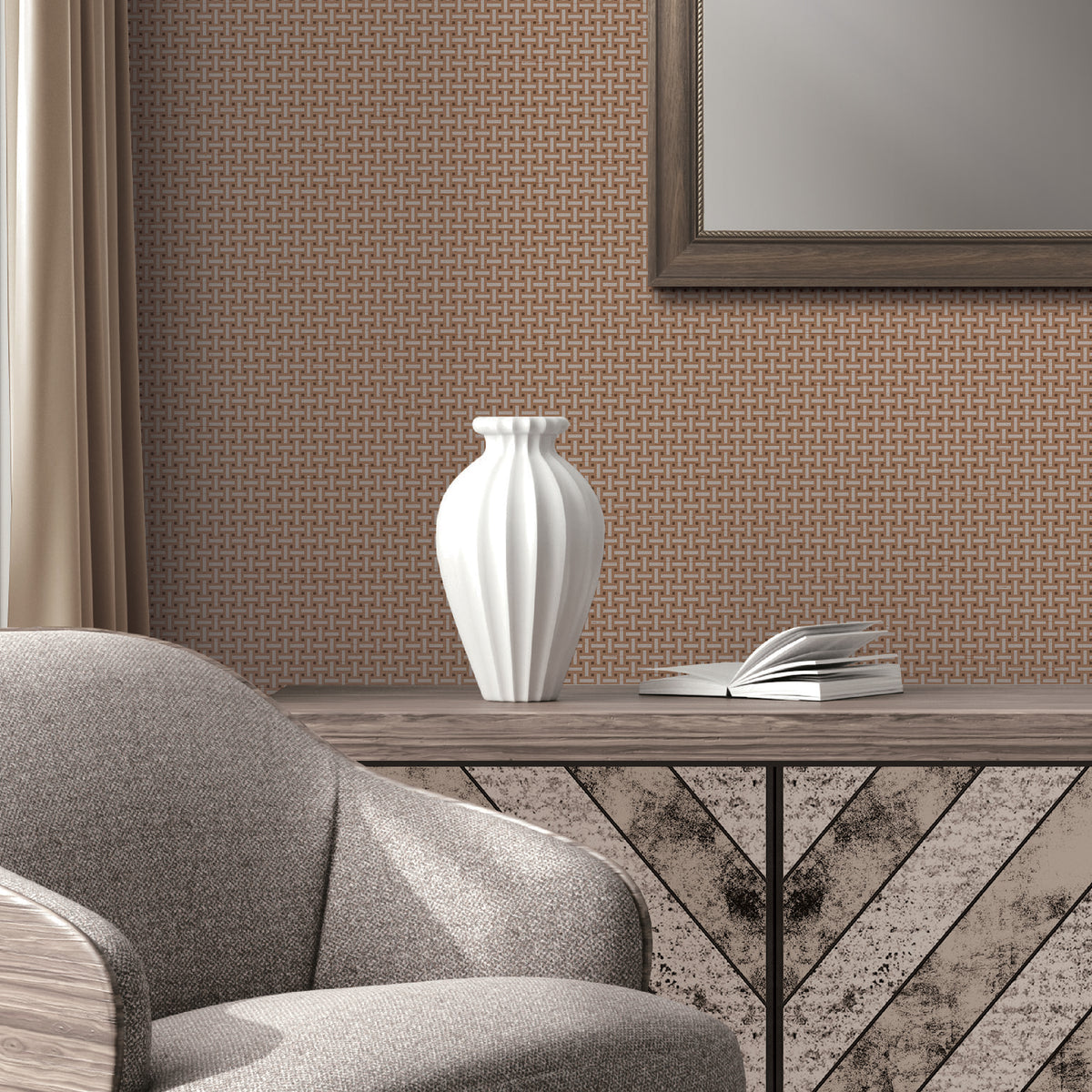 Veer Decor Cane Lattice Brown Wallpaper 8386-AC4