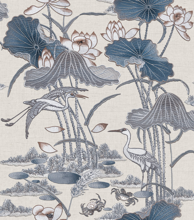Veer Decor Lotus Pond Tapestry Blue Wallpaper 8386-AD2