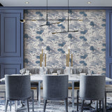 Veer Decor Lotus Pond Tapestry Blue Wallpaper 8386-AD2