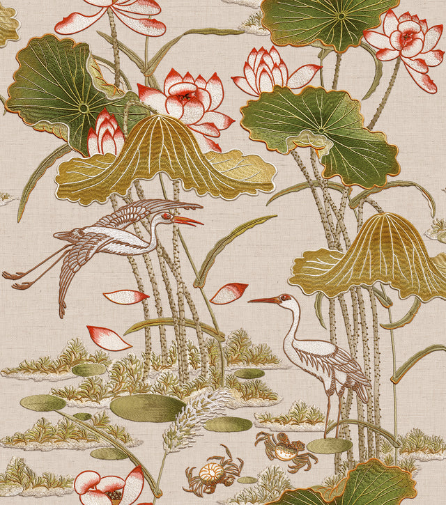 Veer Decor Lotus Pond Tapestry Beige Wallpaper 8386-AD3