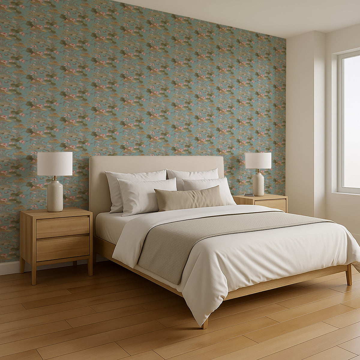 Veer Decor Lotus Pond Tapestry Teal Wallpaper 8386-AD4