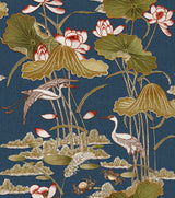 Veer Decor Lotus Pond Tapestry Navy Wallpaper 8386-AD5