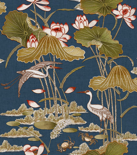 Veer Decor Lotus Pond Tapestry Navy Wallpaper 8386-AD5