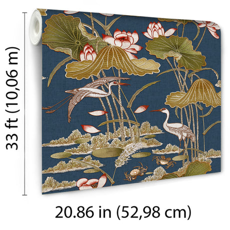 Veer Decor Lotus Pond Tapestry Navy Wallpaper 8386-AD5
