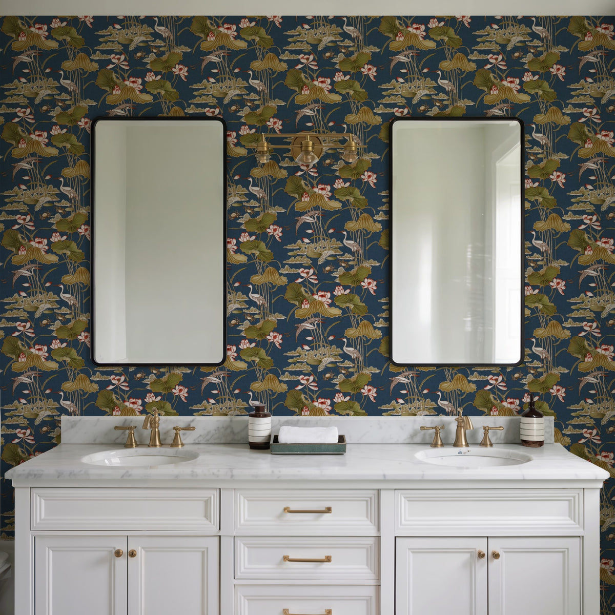 Veer Decor Lotus Pond Tapestry Navy Wallpaper 8386-AD5