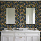 Veer Decor Lotus Pond Tapestry Navy Wallpaper 8386-AD5