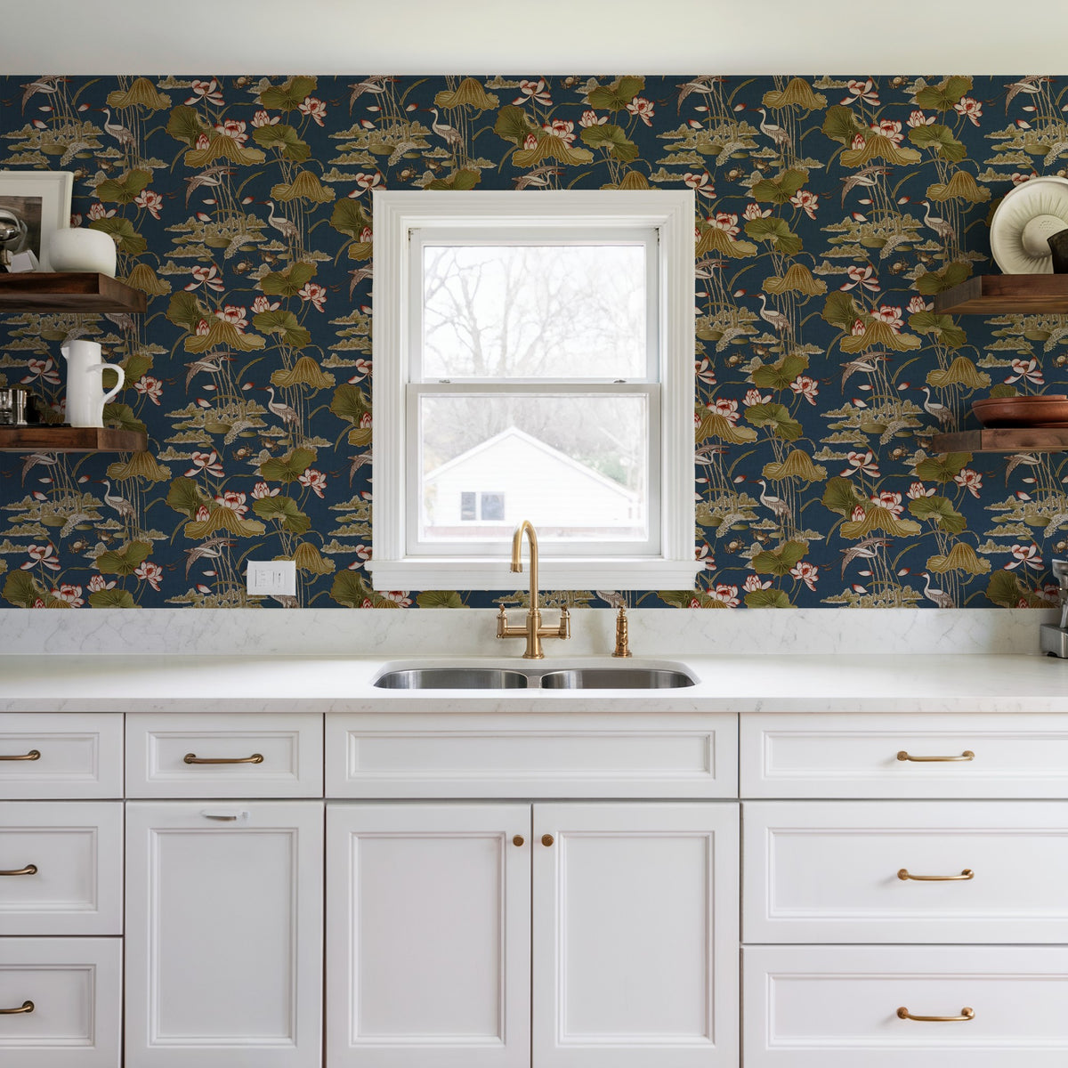 Veer Decor Lotus Pond Tapestry Navy Wallpaper 8386-AD5