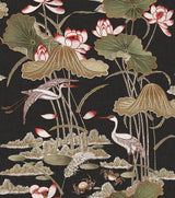 Veer Decor Lotus Pond Tapestry Black Wallpaper 8386-AD6