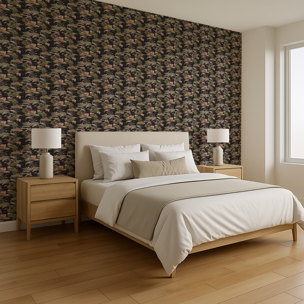 Veer Decor Lotus Pond Tapestry Black Wallpaper 8386-AD6