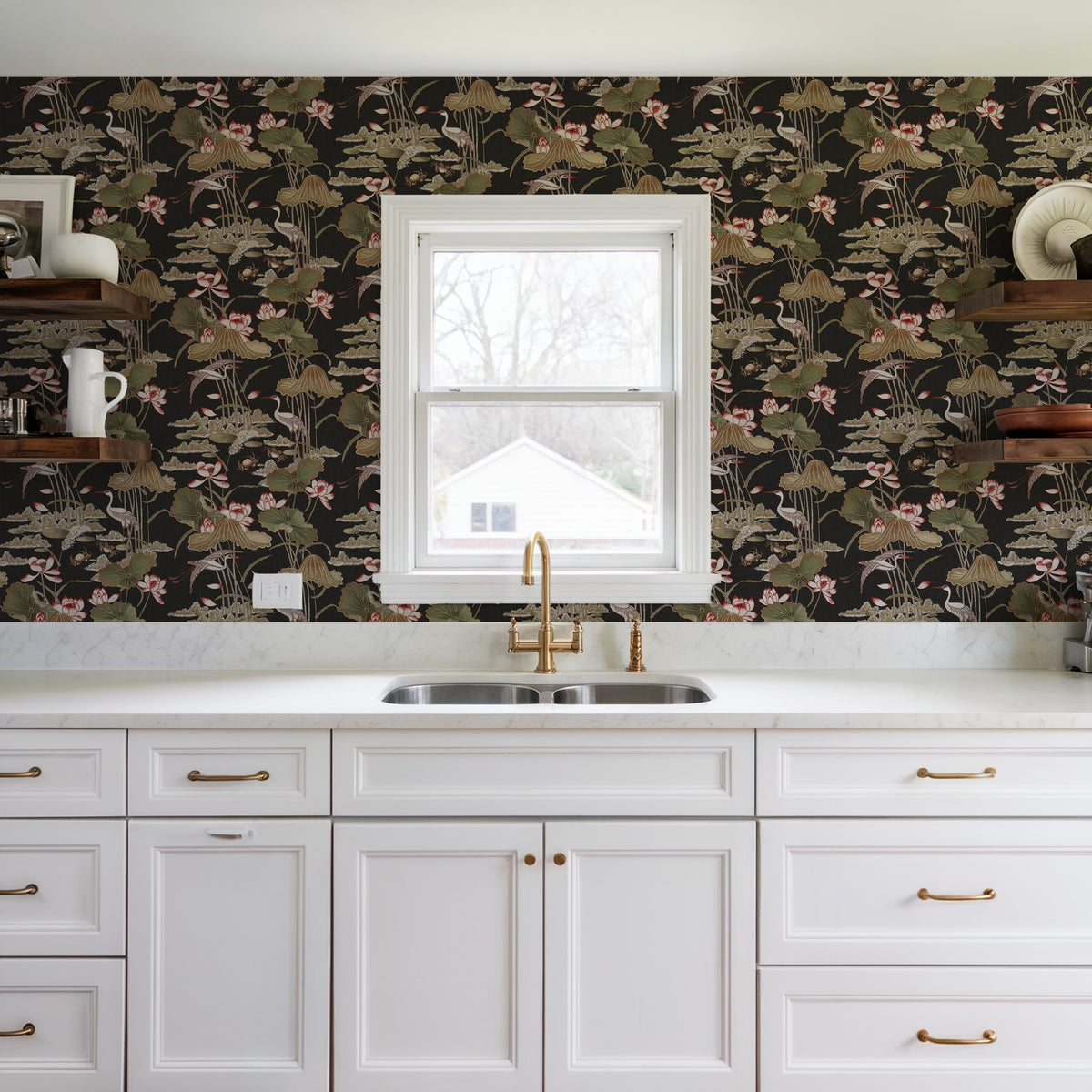 Veer Decor Lotus Pond Tapestry Black Wallpaper 8386-AD6