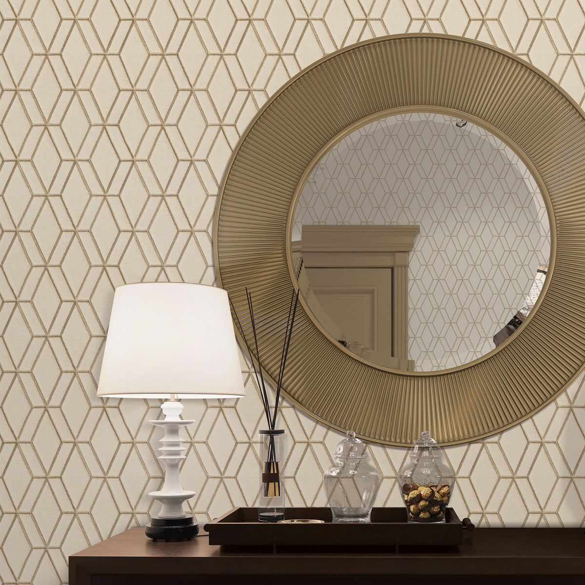 Veer Decor Embroidery Stich Diamond Beige Wallpaper 8387-AB1