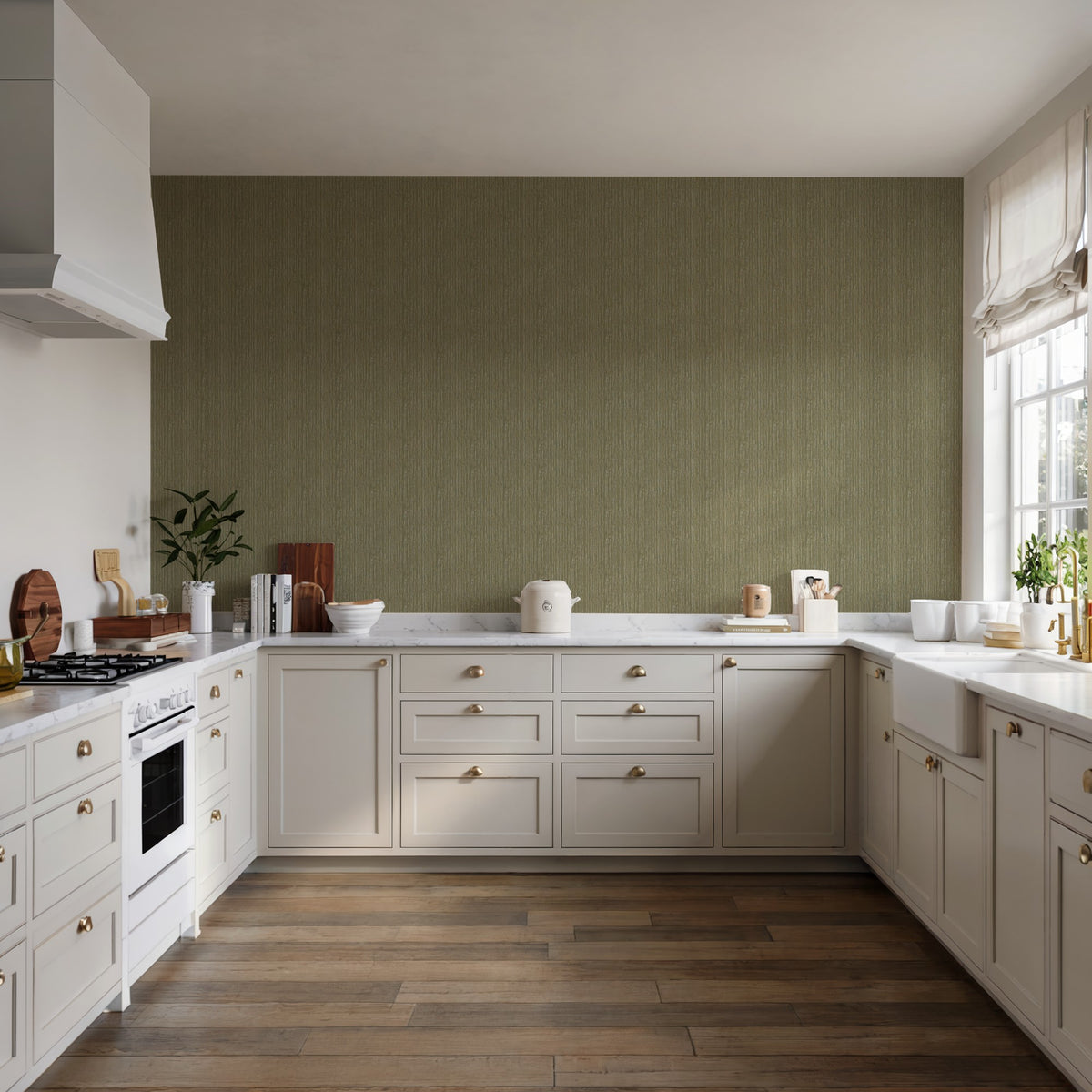 Veer Decor Embroidered Crushed Silk Green Wallpaper 8387-AC4