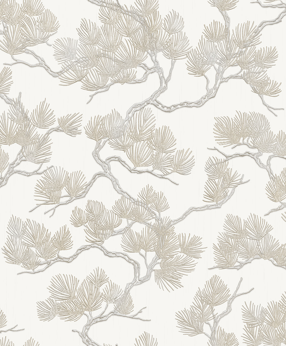 Veer Decor Embroidered Pine Tree Beige Wallpaper 8387-AF1