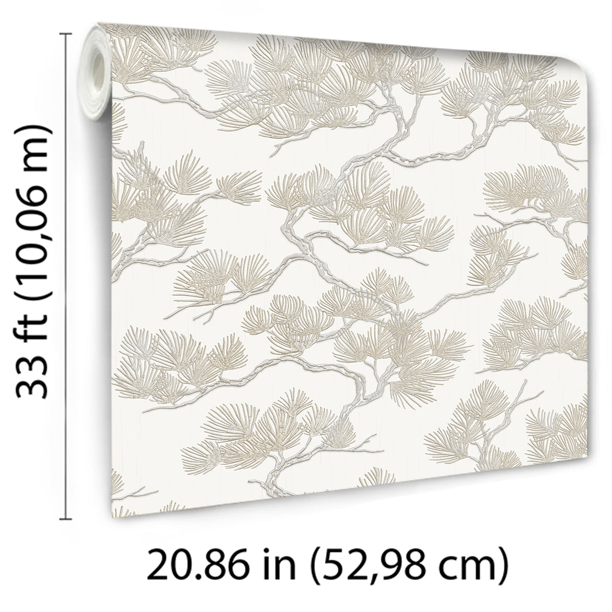 Veer Decor Embroidered Pine Tree Beige Wallpaper 8387-AF1