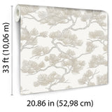 Veer Decor Embroidered Pine Tree Beige Wallpaper 8387-AF1