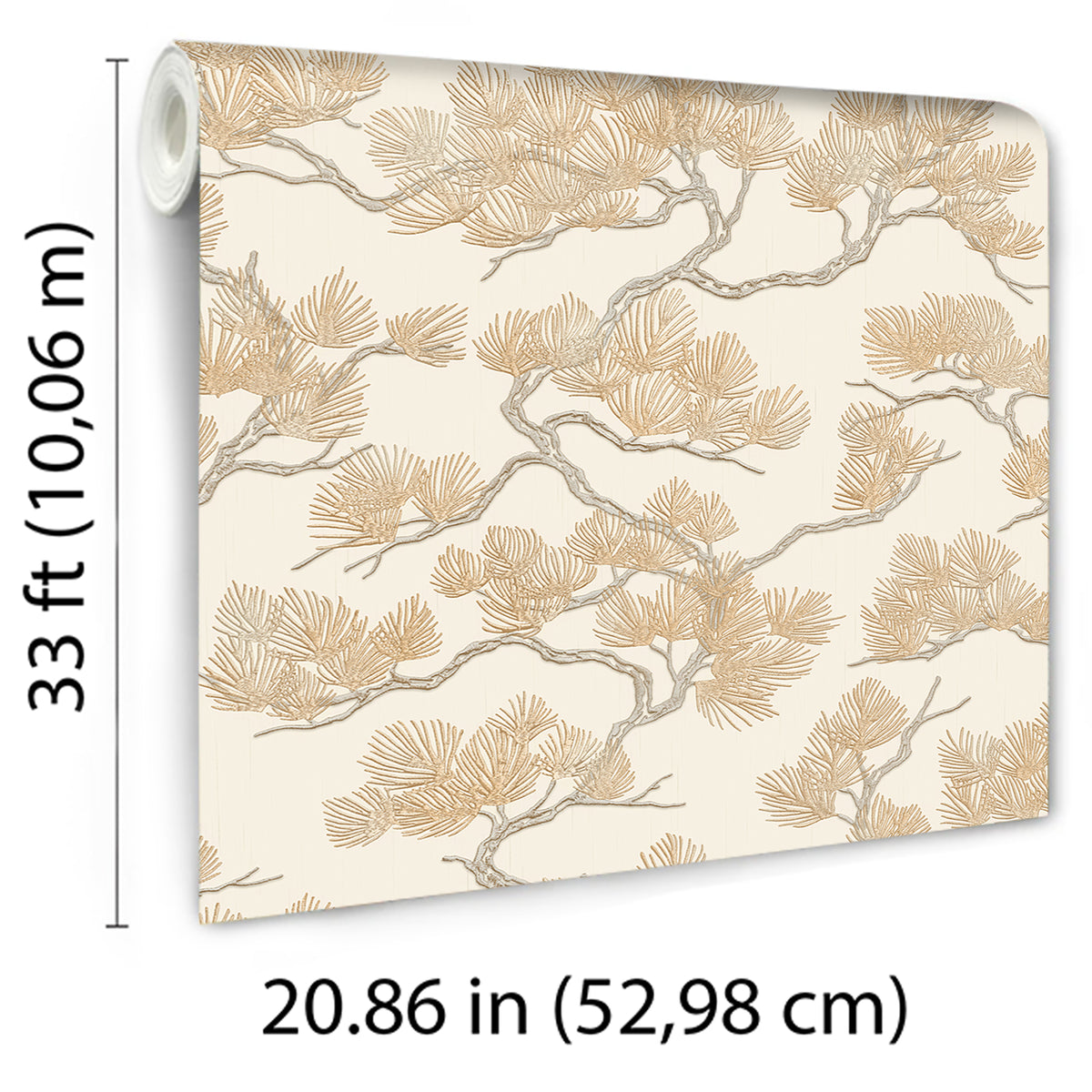 Veer Decor Embroidered Pine Tree Gold Wallpaper 8387-AF2