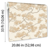 Veer Decor Embroidered Pine Tree Gold Wallpaper 8387-AF2