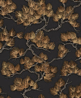 Veer Decor Embroidered Pine Tree Black Wallpaper 8387-AF4