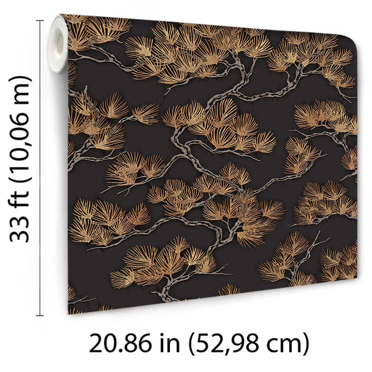 Veer Decor Embroidered Pine Tree Black Wallpaper 8387-AF4