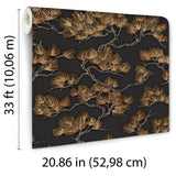 Veer Decor Embroidered Pine Tree Black Wallpaper 8387-AF4