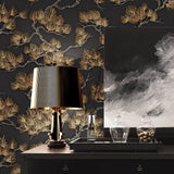 Veer Decor Embroidered Pine Tree Black Wallpaper 8387-AF4