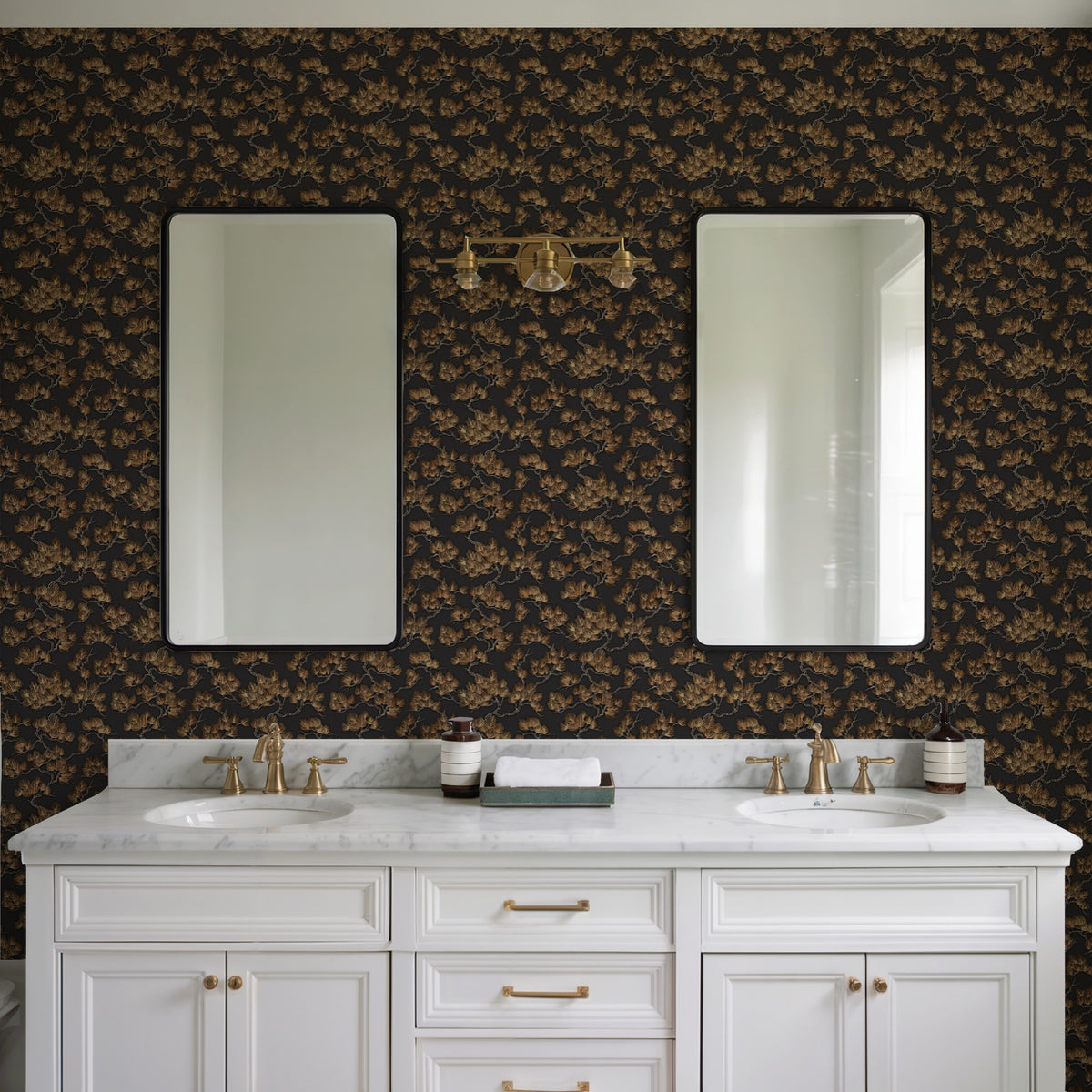 Veer Decor Embroidered Pine Tree Black Wallpaper 8387-AF4