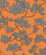Veer Decor Embroidered Pine Tree Orange Wallpaper 8387-AF5