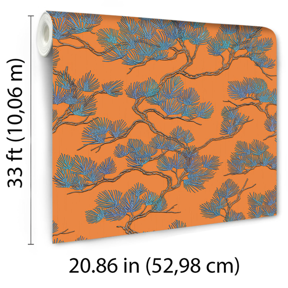 Veer Decor Embroidered Pine Tree Orange Wallpaper 8387-AF5