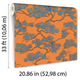 Veer Decor Embroidered Pine Tree Orange Wallpaper 8387-AF5