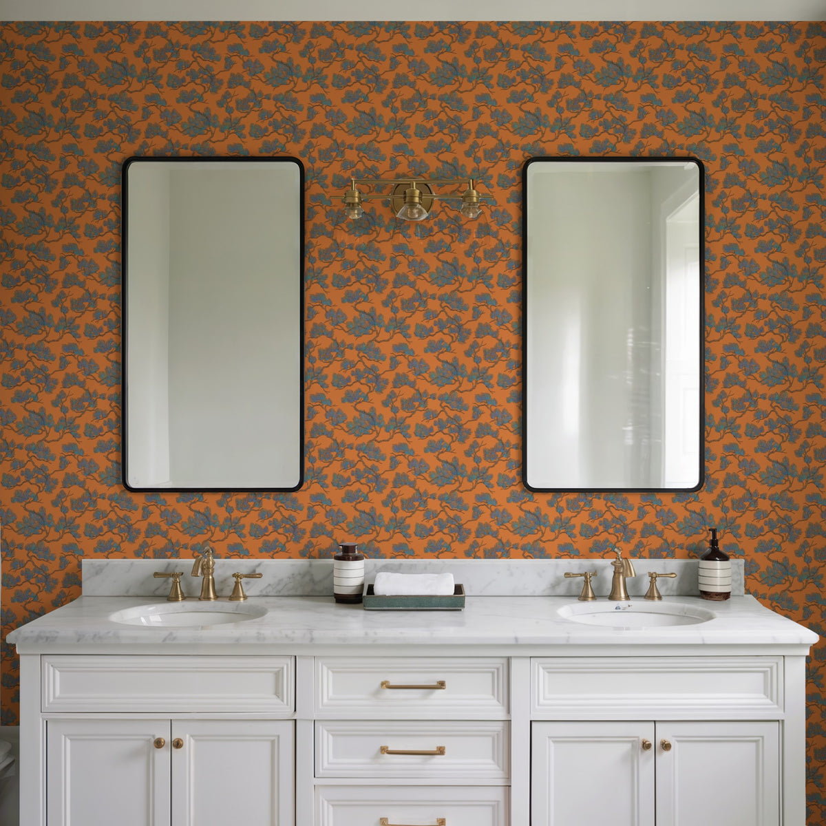 Veer Decor Embroidered Pine Tree Orange Wallpaper 8387-AF5