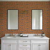 Veer Decor Embroidered Pine Tree Orange Wallpaper 8387-AF5