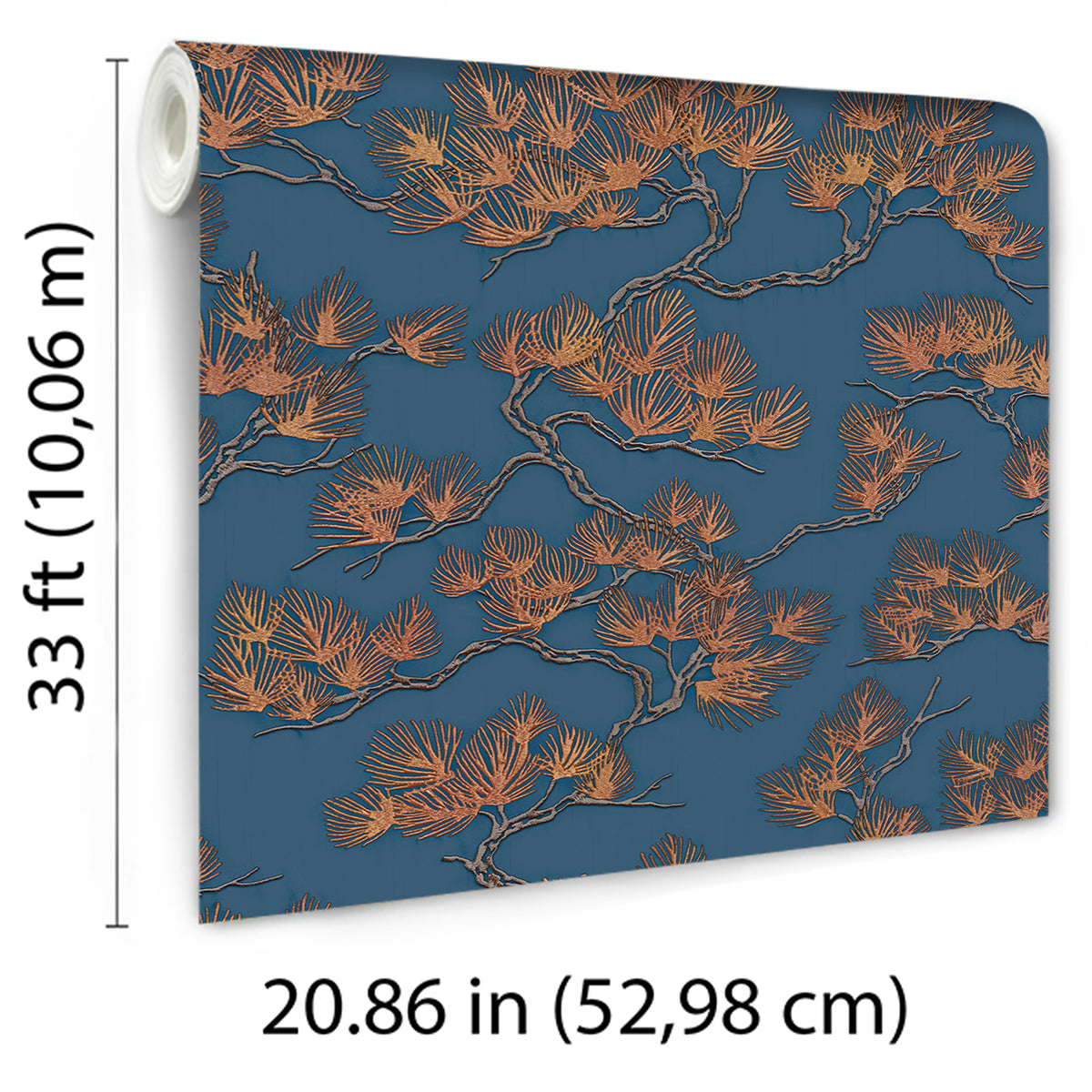 Veer Decor Embroidered Pine Tree Blue Wallpaper 8387-AF6