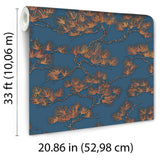 Veer Decor Embroidered Pine Tree Blue Wallpaper 8387-AF6