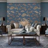 Veer Decor Embroidered Pine Tree Blue Wallpaper 8387-AF6
