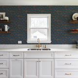 Veer Decor Embroidered Pine Tree Blue Wallpaper 8387-AF6