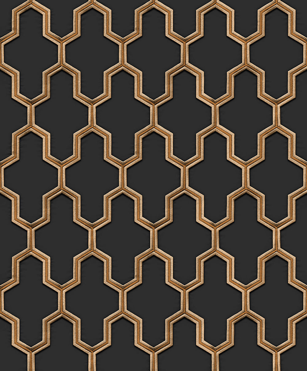 Veer Decor Geometric Silk Black Wallpaper 8387-AG2
