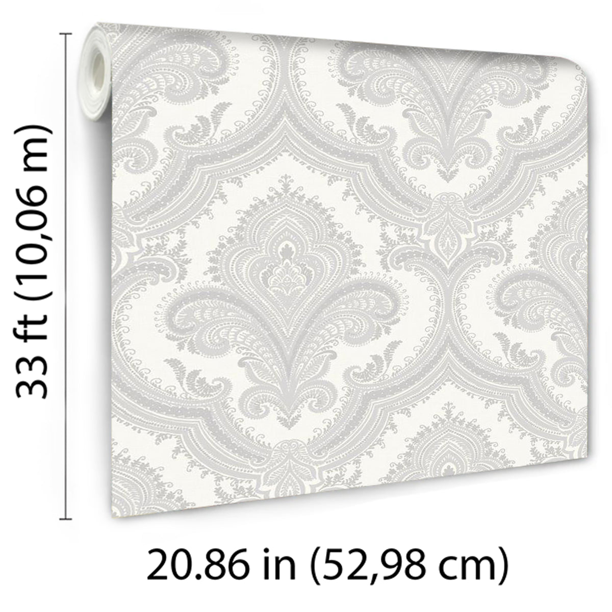 Veer Decor Traditional Damask Silver Wallpaper 8387-AL1