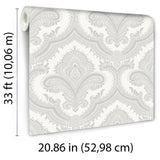 Veer Decor Traditional Damask Silver Wallpaper 8387-AL1