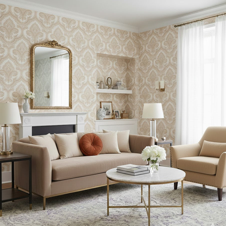 Veer Decor Traditional Damask Taupe Wallpaper 8387-AL2