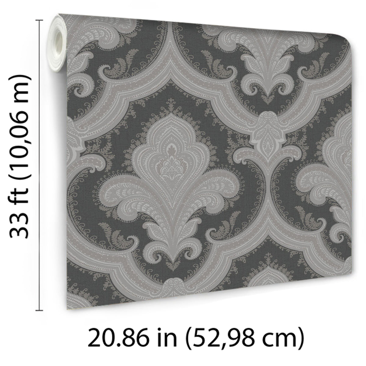 Veer Decor Traditional Damask Black Wallpaper 8387-AL3