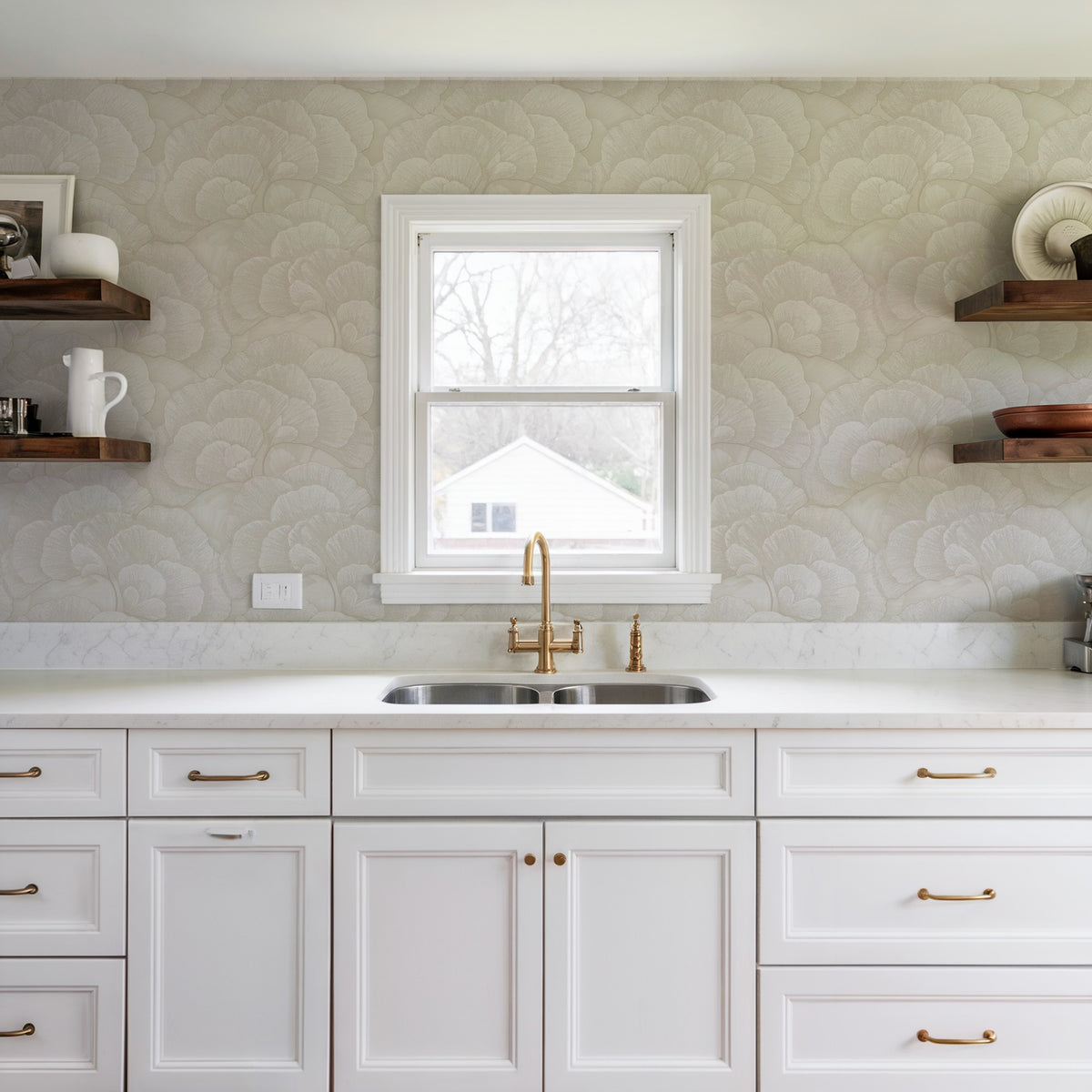 Veer Decor Embroidered Ginkgo White Wallpaper 8388-AA1