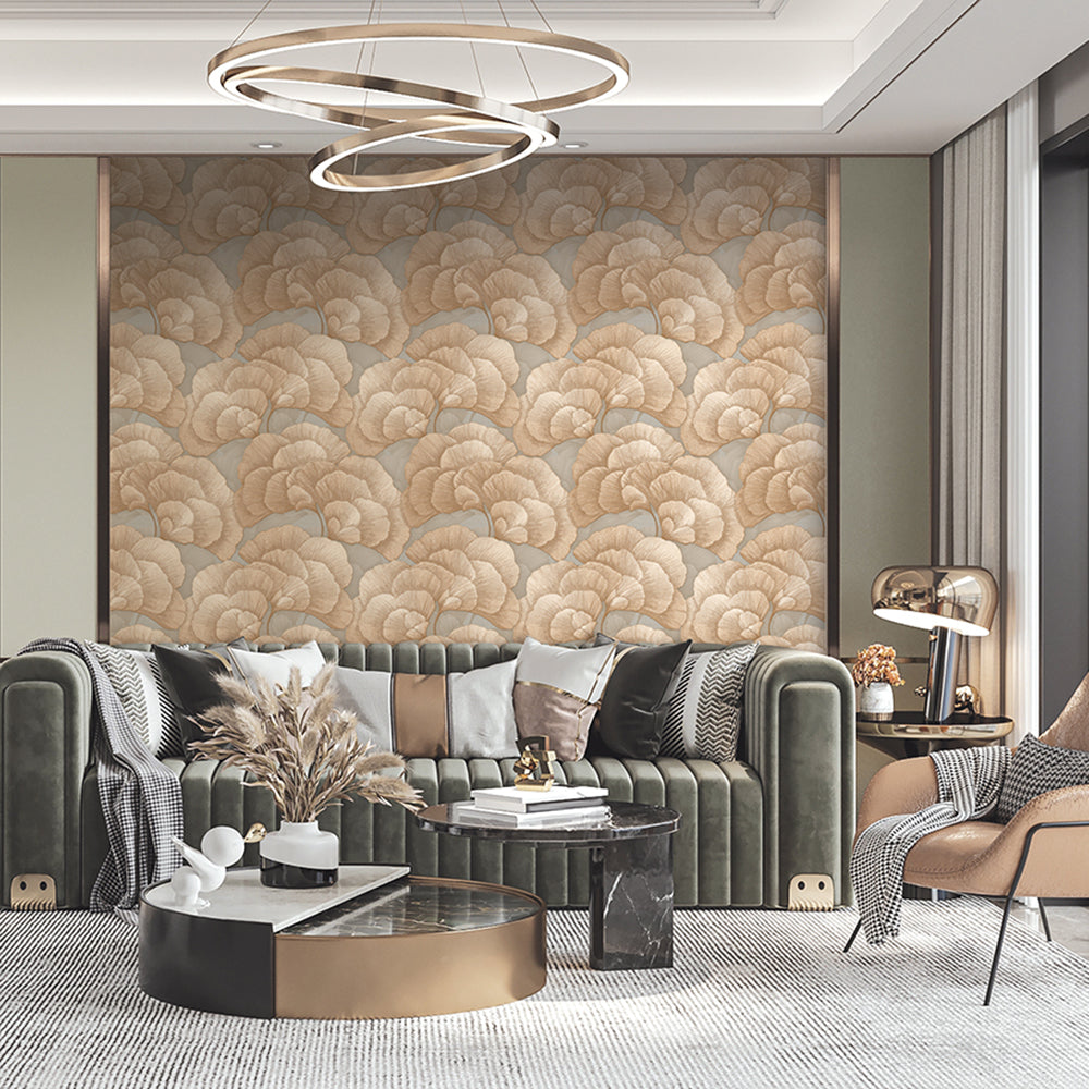 Veer Decor Embroidered Ginkgo Taupe Wallpaper 8388-AA4